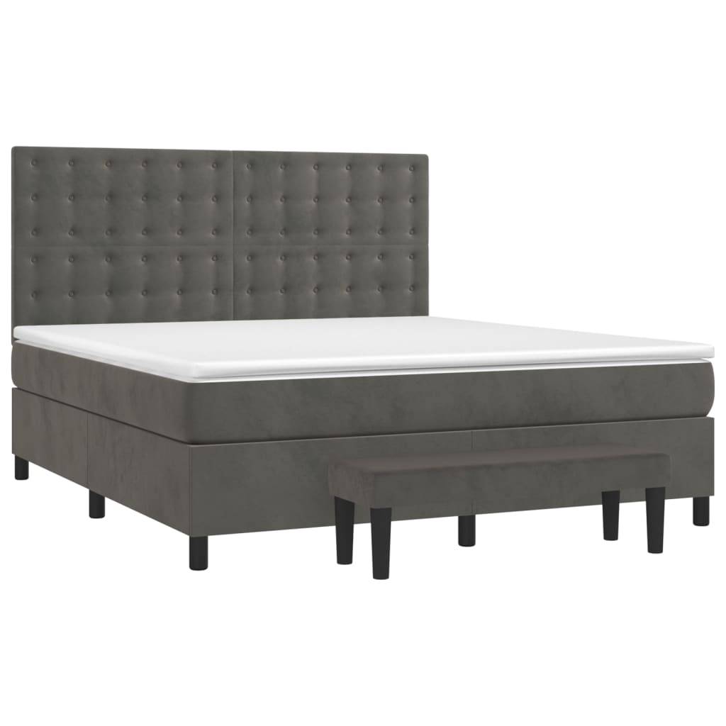 vidaXL Boxspringbett mit Matratze Dunkelgrau 160x200 cm Samt