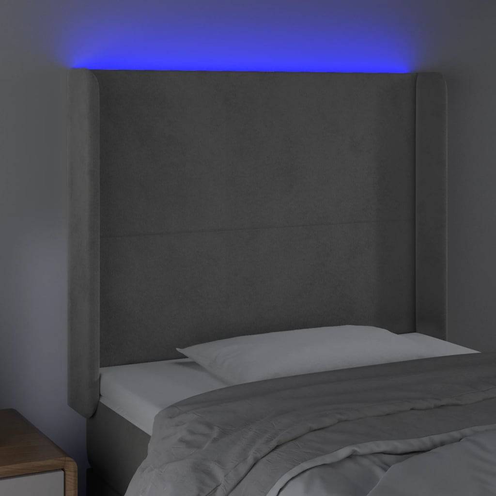 vidaXL LED Kopfteil Hellgrau 83x16x118/128 cm Samt