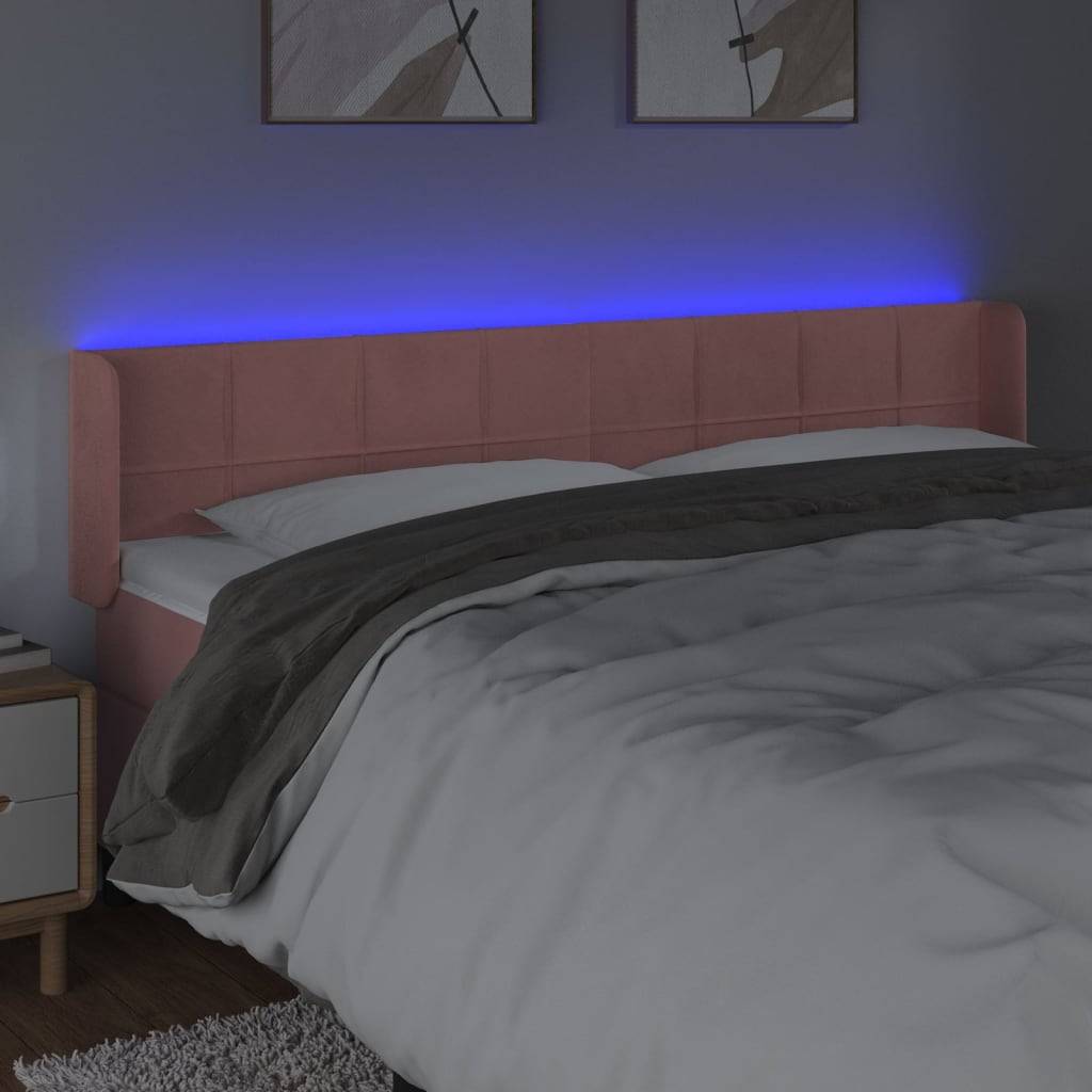 vidaXL LED Kopfteil Rosa 163x16x78/88 cm Samt