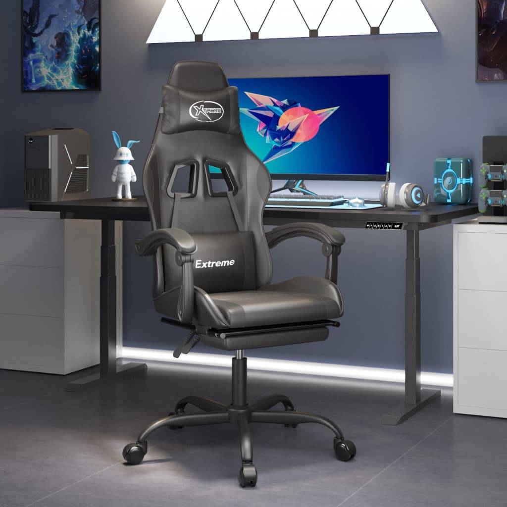 vidaXL Gaming-Stuhl mit Fußstütze Drehbar Schwarz Kunstleder