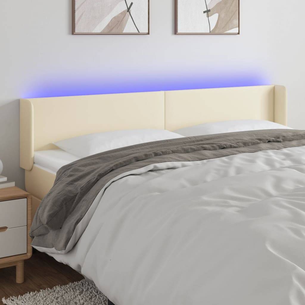 vidaXL LED Kopfteil Creme 203x16x78/88 cm Kunstleder
