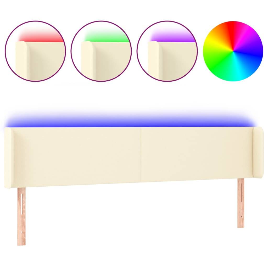 vidaXL LED Kopfteil Creme 203x16x78/88 cm Kunstleder