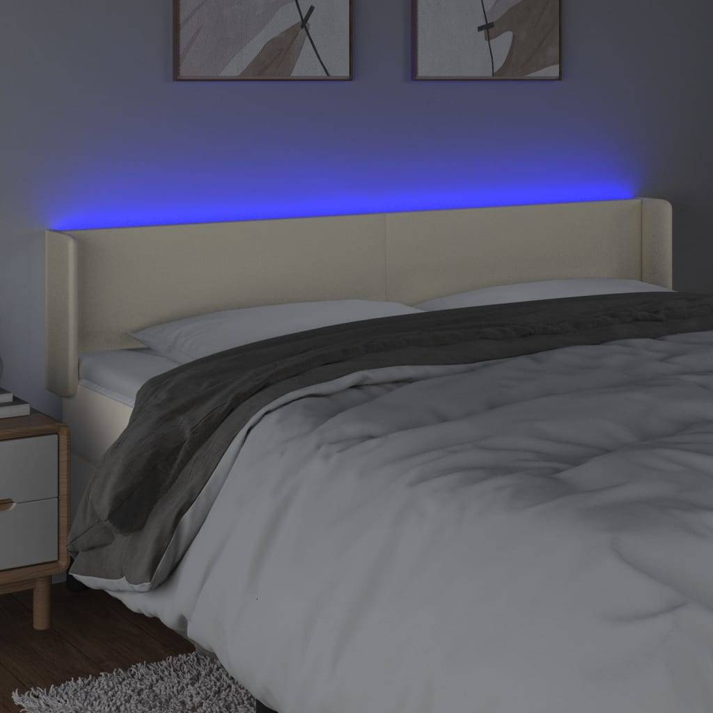 vidaXL LED Kopfteil Creme 203x16x78/88 cm Kunstleder