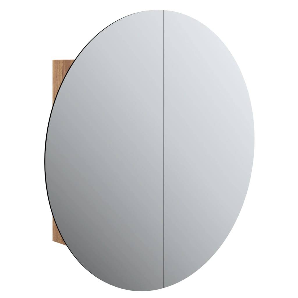 vidaXL Badezimmerschrank mit Rundem Spiegel & LED Eichen-Optik