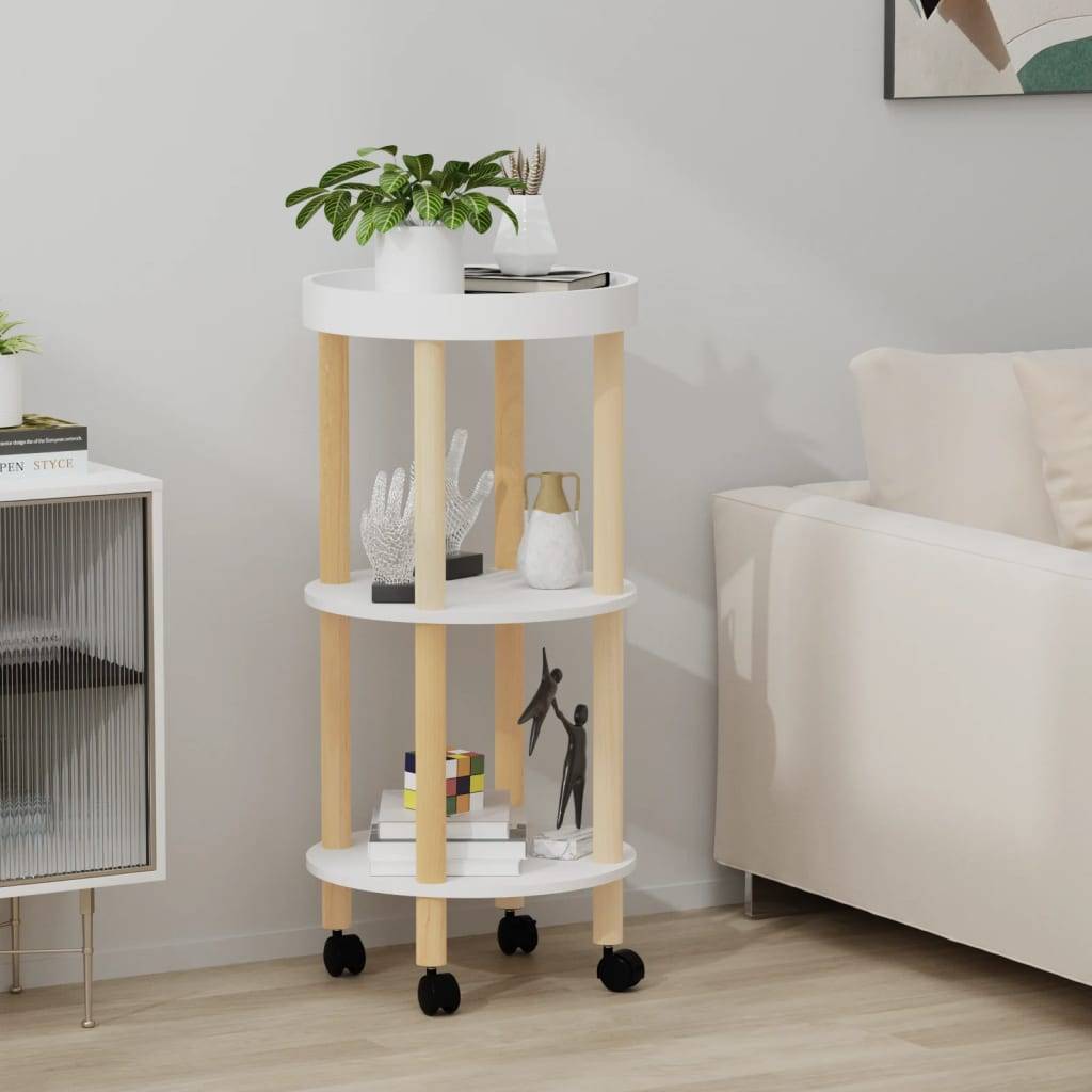 vidaXL Servierwagen 3 Etagen Weiß 38x38x82cm Holzwerkstoff Kiefernholz