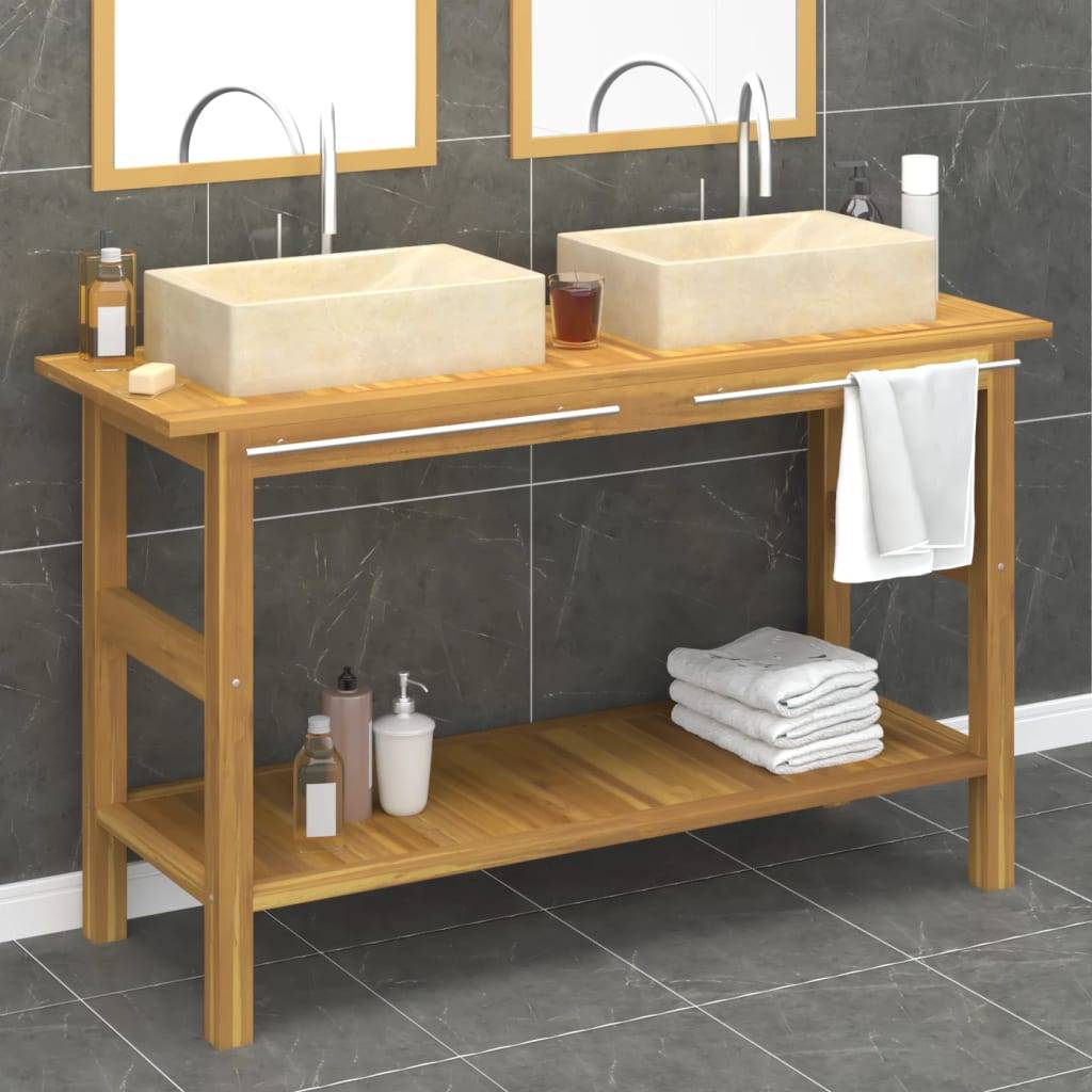 vidaXL Waschtisch mit Creme Marmorbecken Massivholz Teak