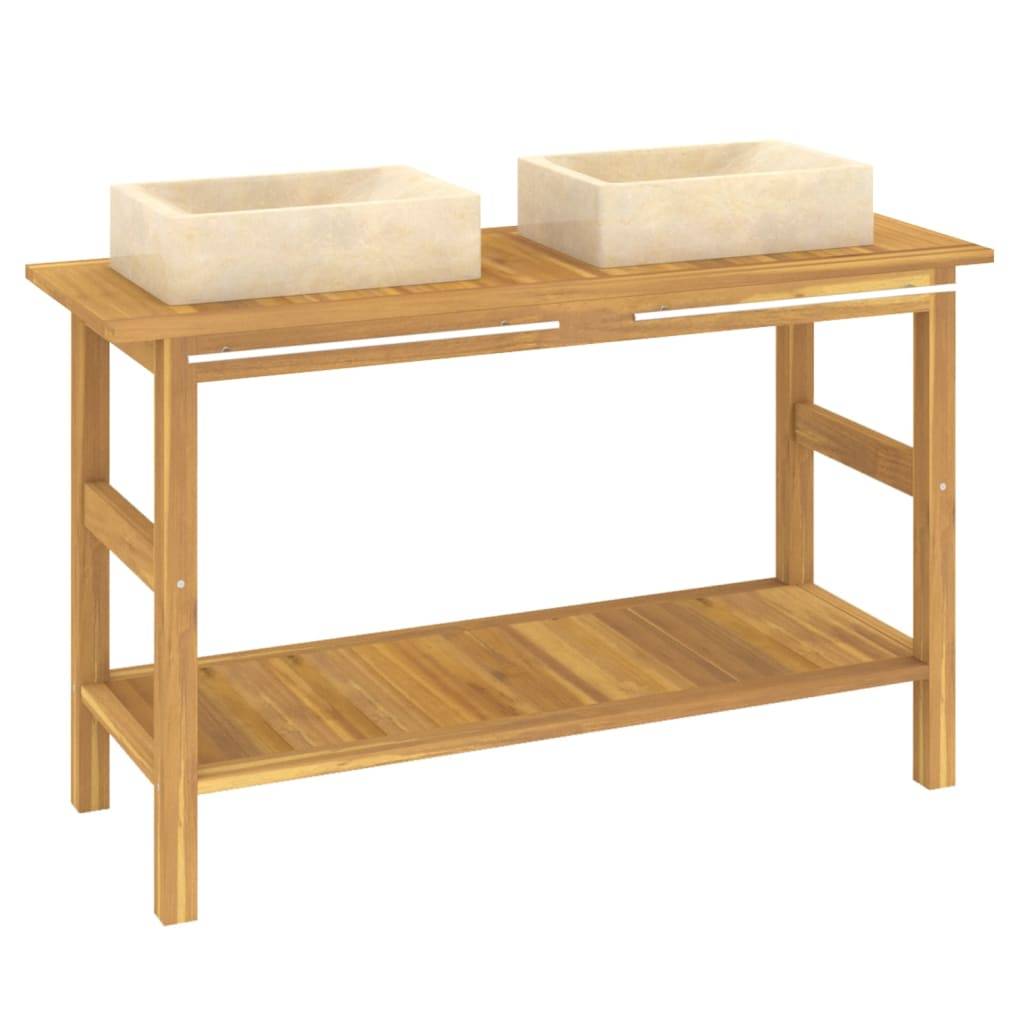 vidaXL Waschtisch mit Creme Marmorbecken Massivholz Teak