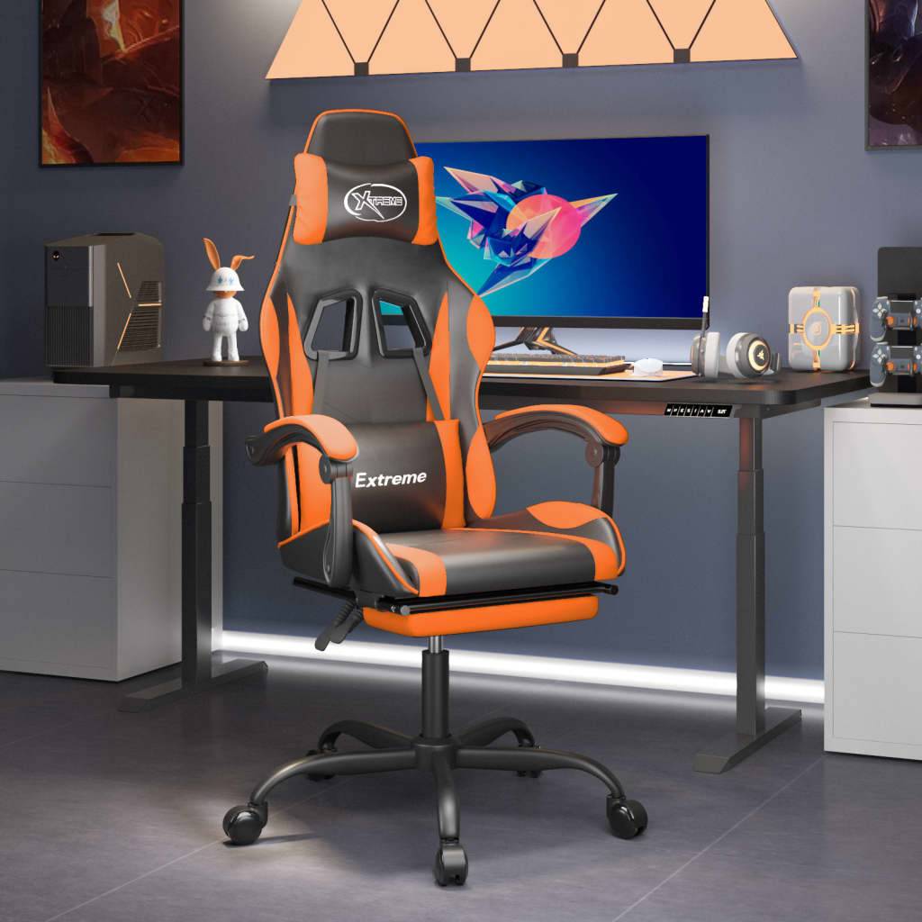 vidaXL Gaming-Stuhl mit Fußstütze Schwarz und Orange Kunstleder