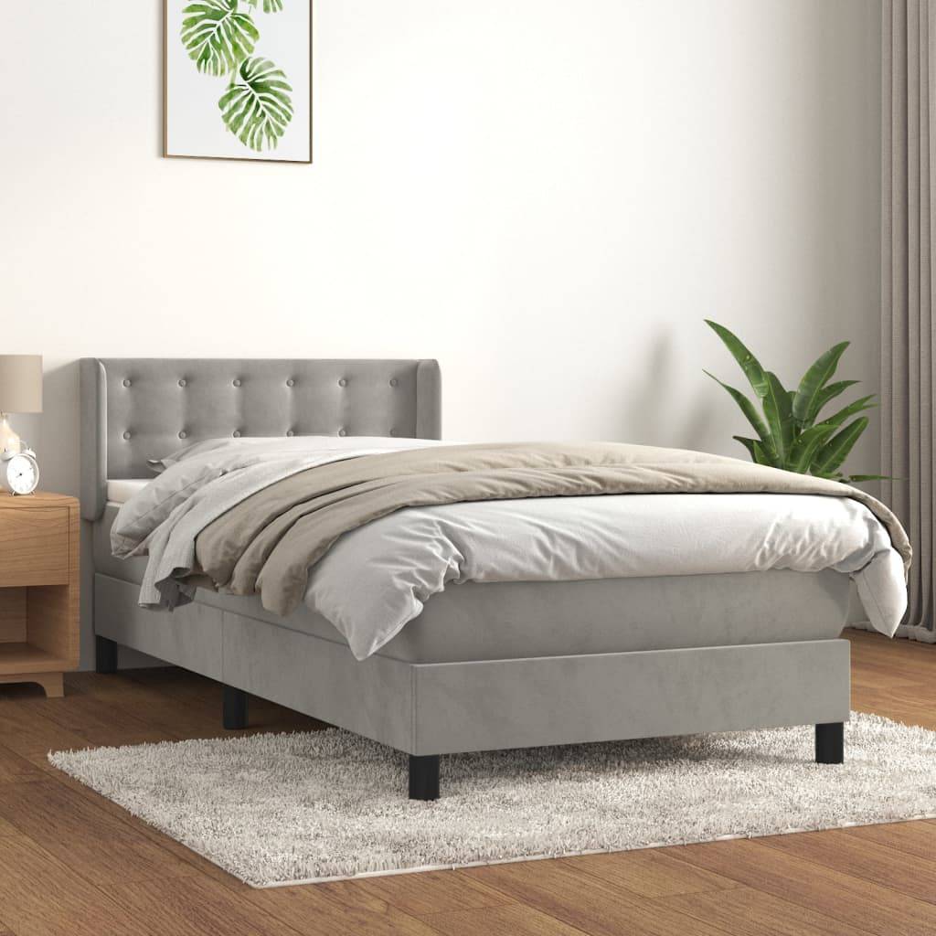 vidaXL Boxspringbett mit Matratze Hellgrau 90x190 cm Samt