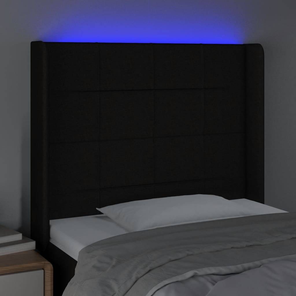 vidaXL LED Kopfteil Schwarz 83x16x118/128 cm Stoff