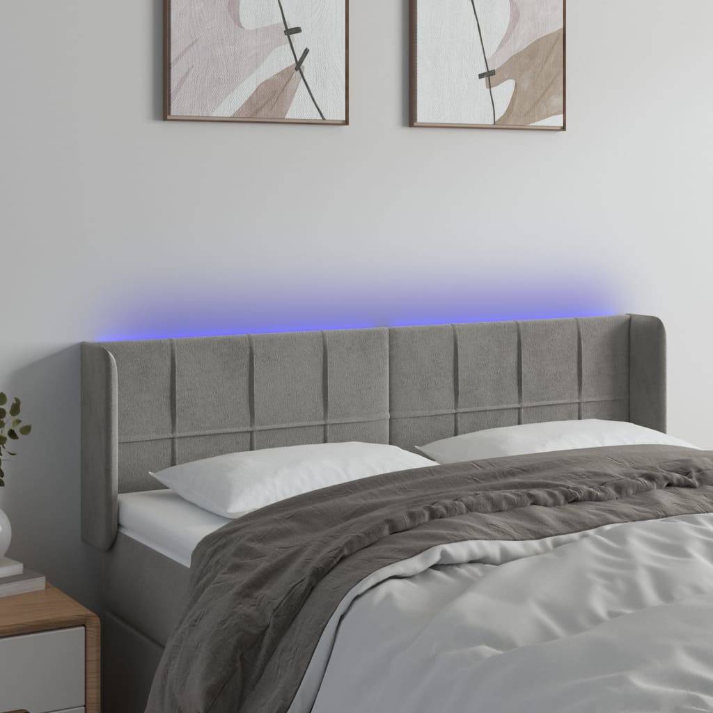 vidaXL LED Kopfteil Hellgrau 147x16x78/88 cm Samt