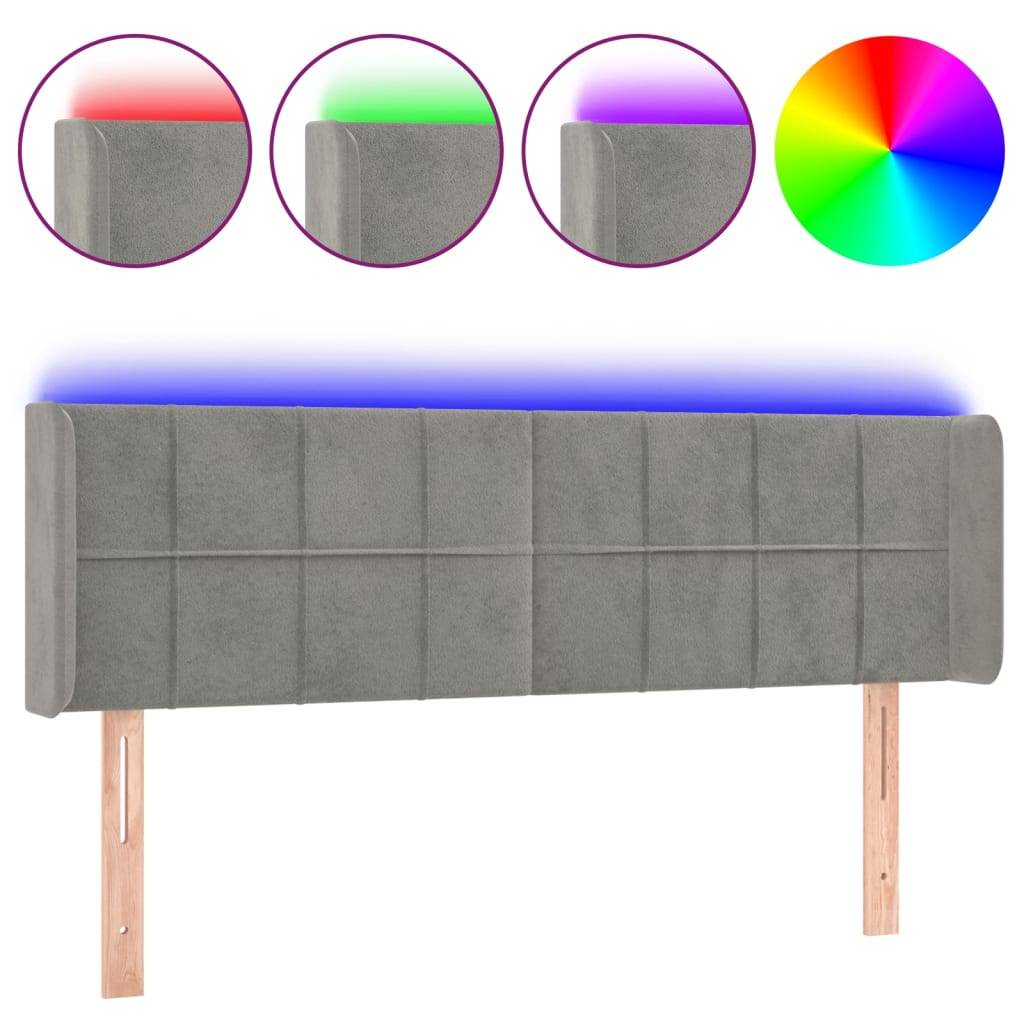 vidaXL LED Kopfteil Hellgrau 147x16x78/88 cm Samt