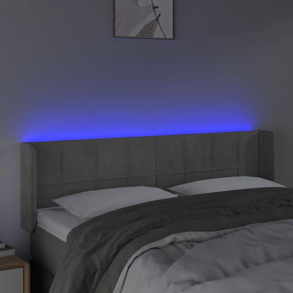 vidaXL LED Kopfteil Hellgrau 147x16x78/88 cm Samt