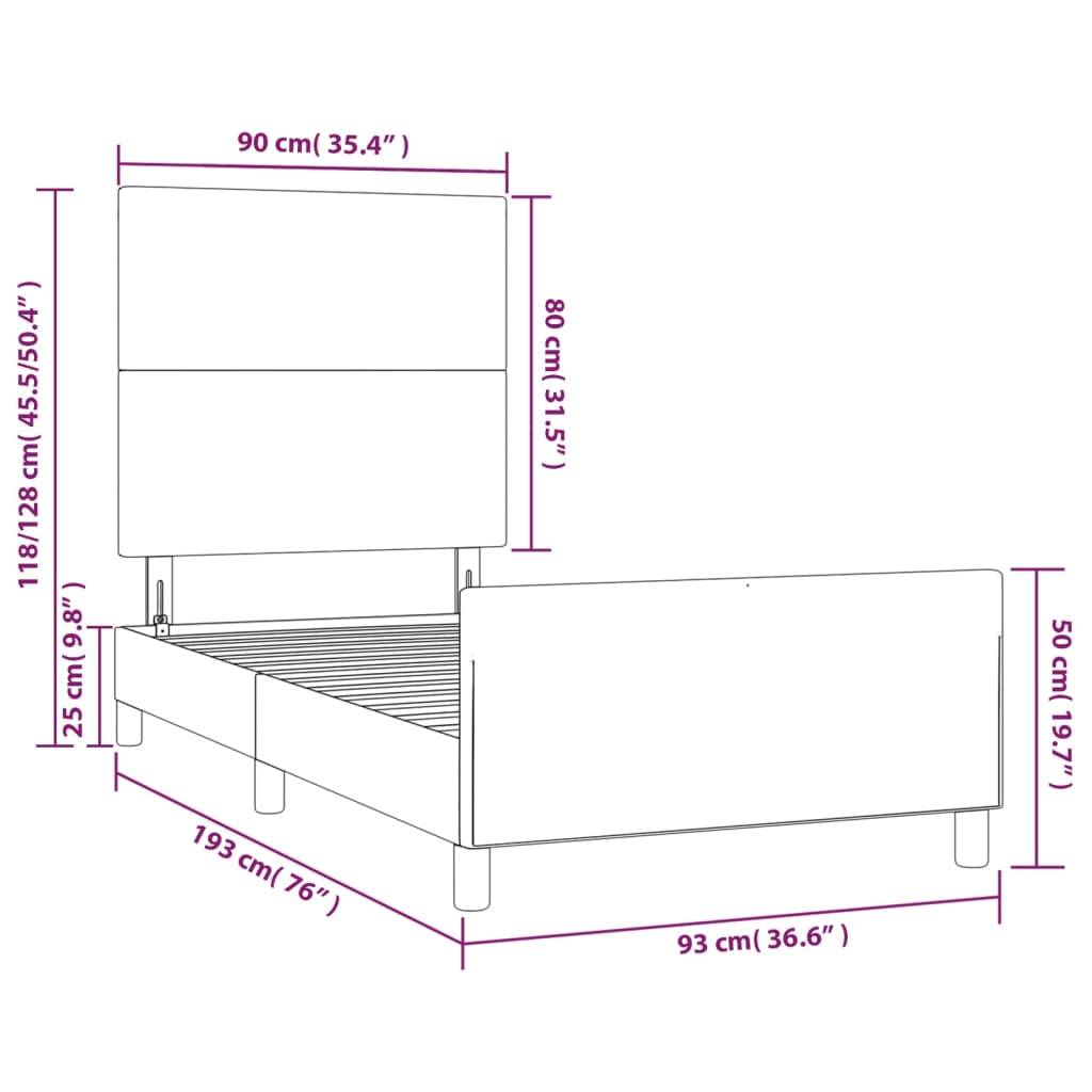 vidaXL Bettgestell mit Kopfteil Creme 90x190 cm Kunstleder