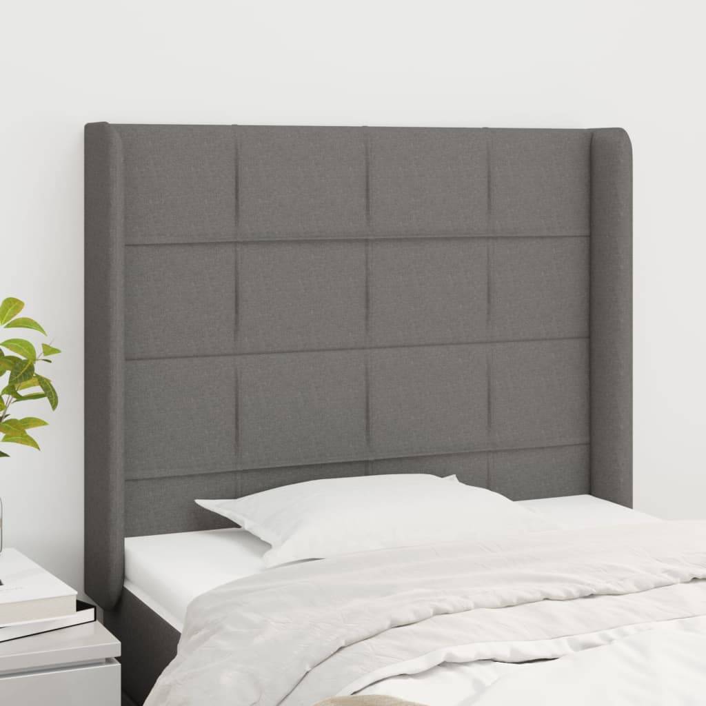 vidaXL Kopfteil mit Ohren Dunkelgrau 93x16x118/128 cm Stoff