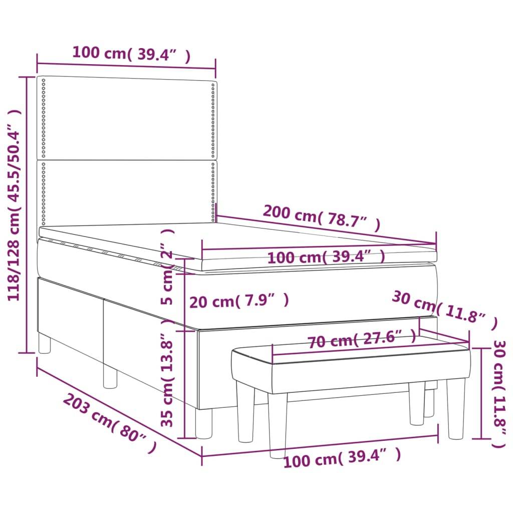 vidaXL Boxspringbett mit Matratze Grau 100x200 cm Kunstleder