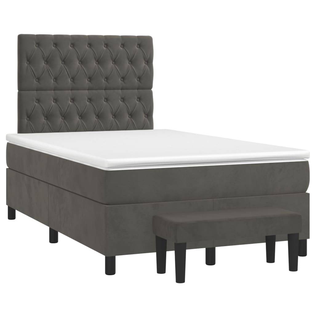 vidaXL Boxspringbett mit Matratze Dunkelgrau 120x200 cm Samt