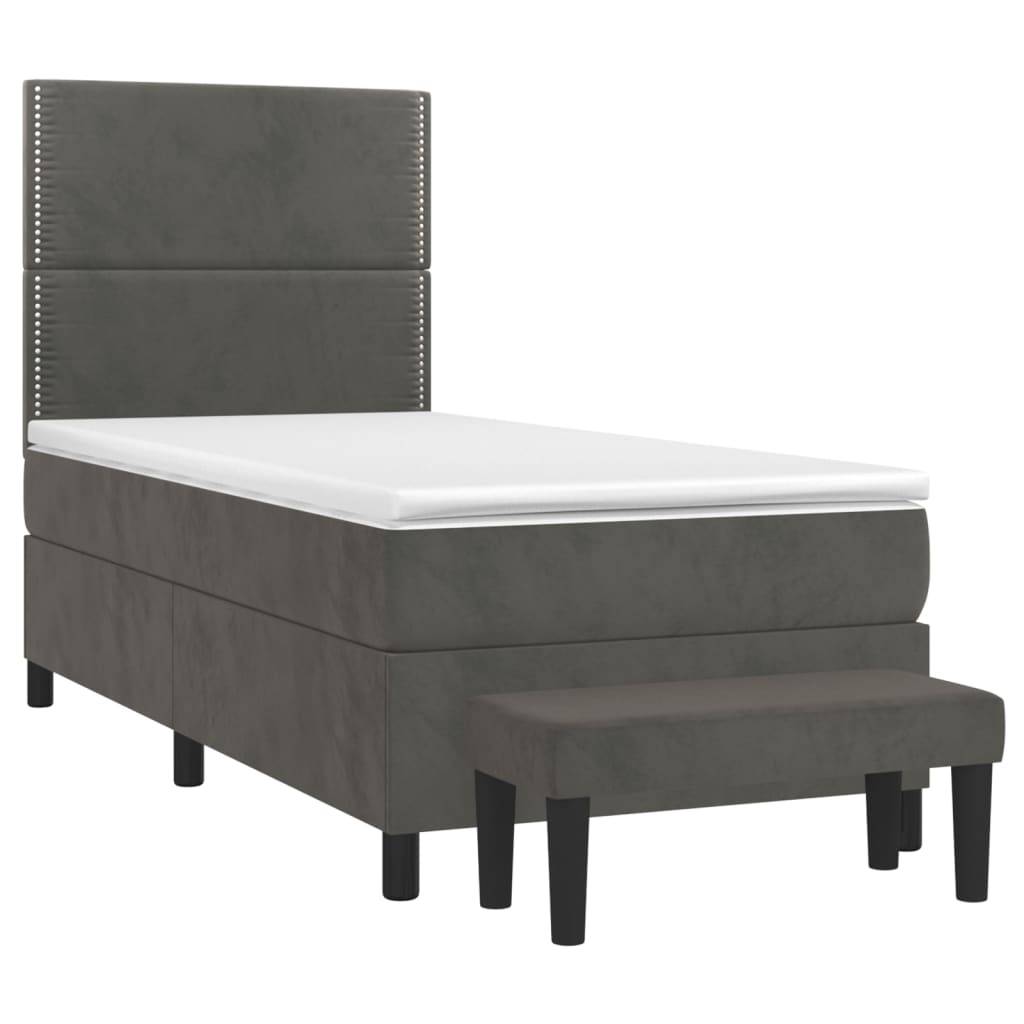 vidaXL Boxspringbett mit Matratze Dunkelgrau 90x200 cm Samt