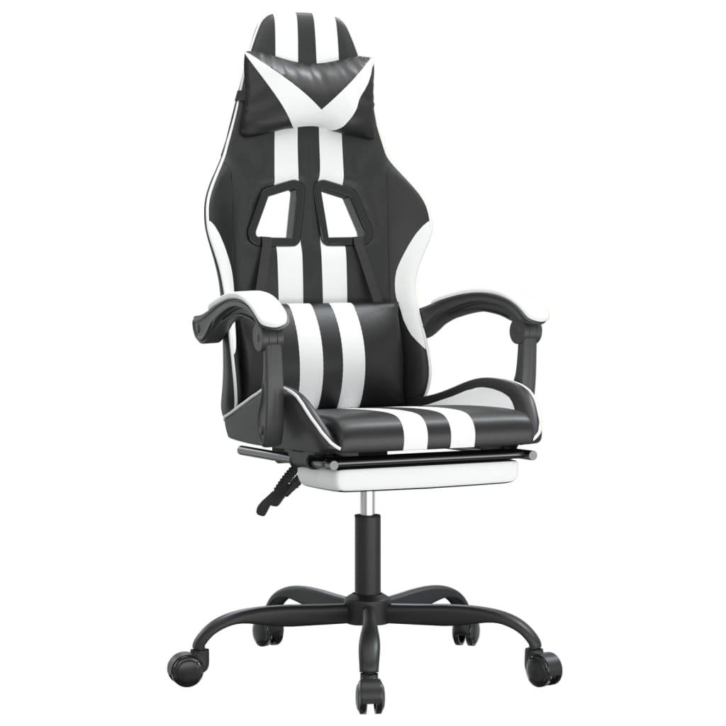 vidaXL Gaming-Stuhl mit Fußstütze Schwarz und Weiß Kunstleder
