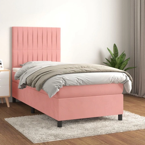 vidaXL Boxspringbett mit Matratze Rosa 100x200 cm Samt vidaXL Boxspringbett mit Matratze Rosa 100x200 cm Samt