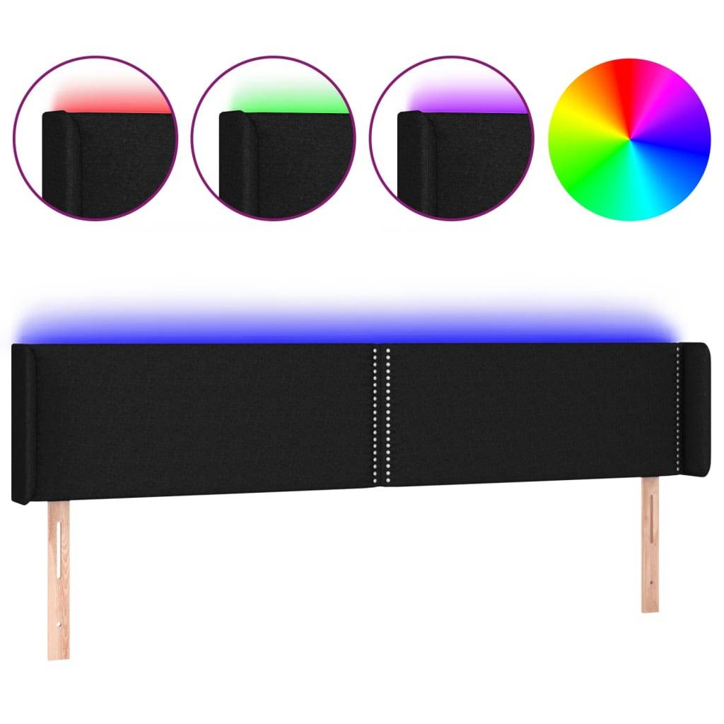 vidaXL LED Kopfteil Schwarz 163x16x78/88 cm Stoff