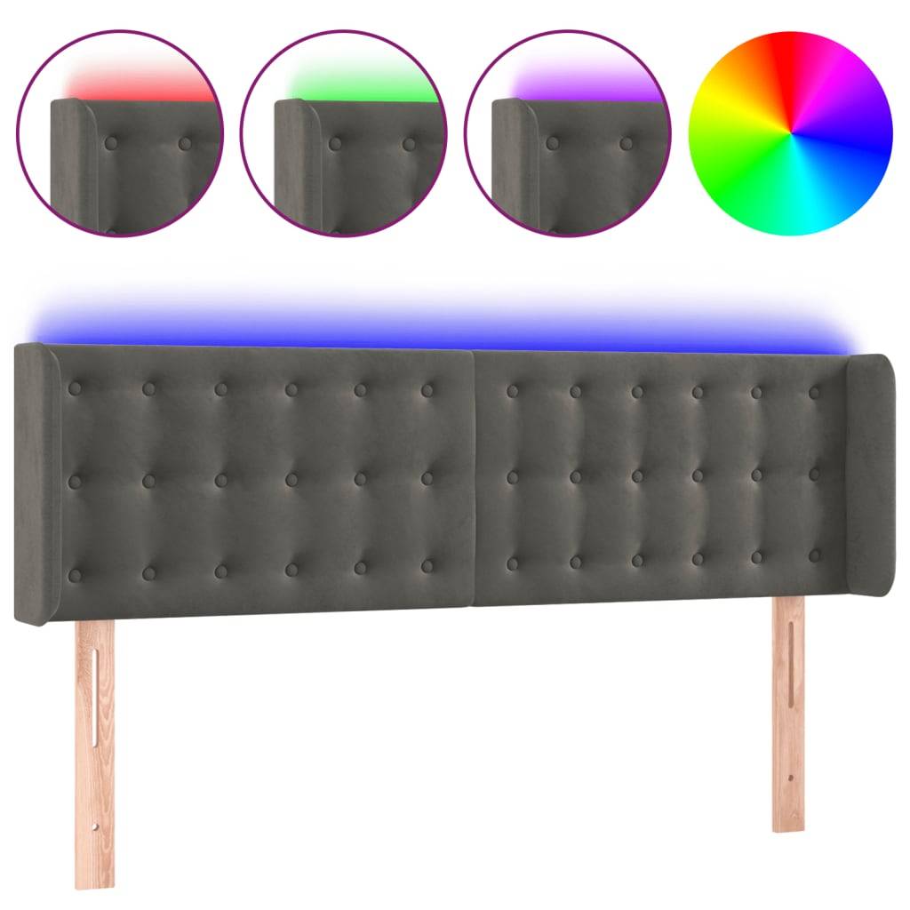 vidaXL LED Kopfteil Dunkelgrau 147x16x78/88 cm Samt