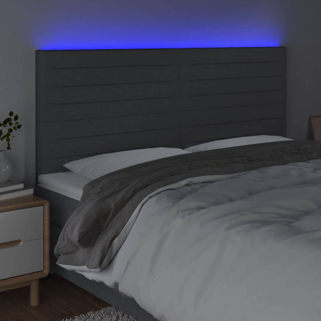 vidaXL LED Kopfteil Dunkelgrau 180x5x118/128 cm Stoff