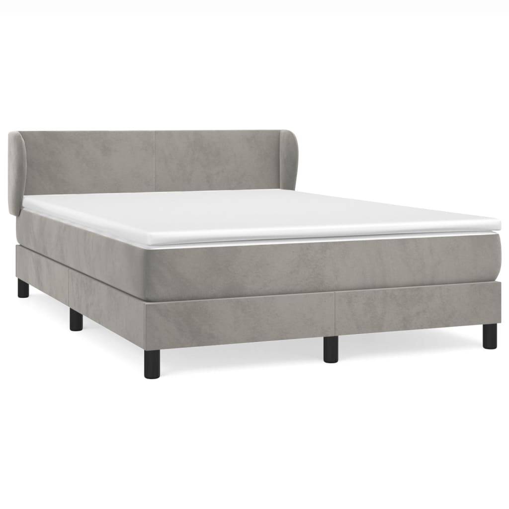 vidaXL Boxspringbett mit Matratze Hellgrau 140x200 cm Samt