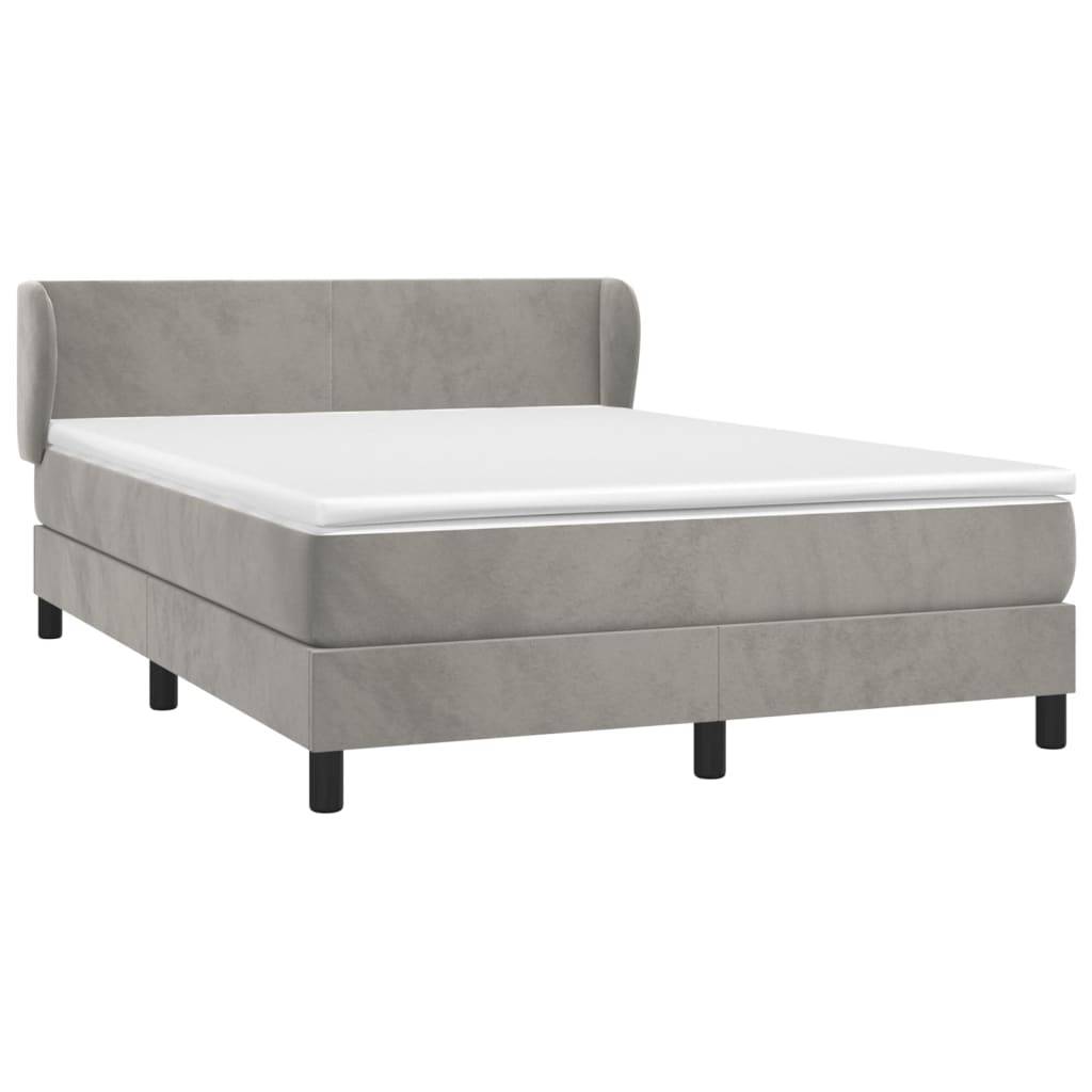 vidaXL Boxspringbett mit Matratze Hellgrau 140x200 cm Samt