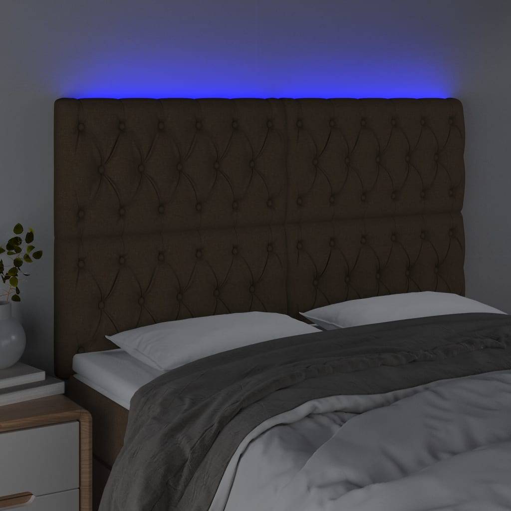 vidaXL LED Kopfteil Dunkelbraun 144x7x118/128 cm Stoff