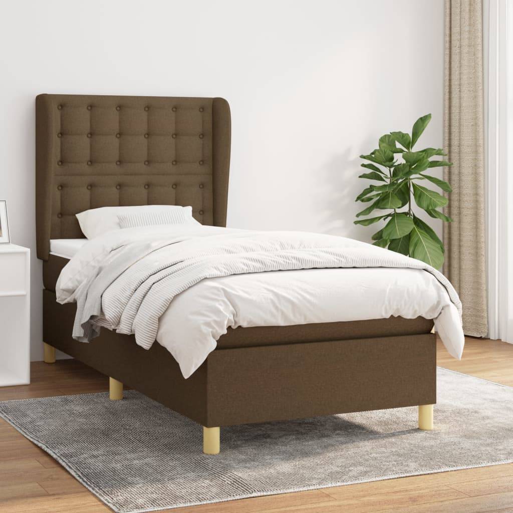 vidaXL Boxspringbett mit Matratze Dunkelbraun 90x190 cm Stoff