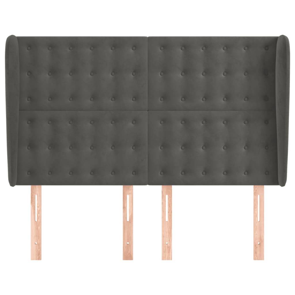 vidaXL Kopfteil mit Ohren Dunkelgrau 147x23x118/128 cm Samt