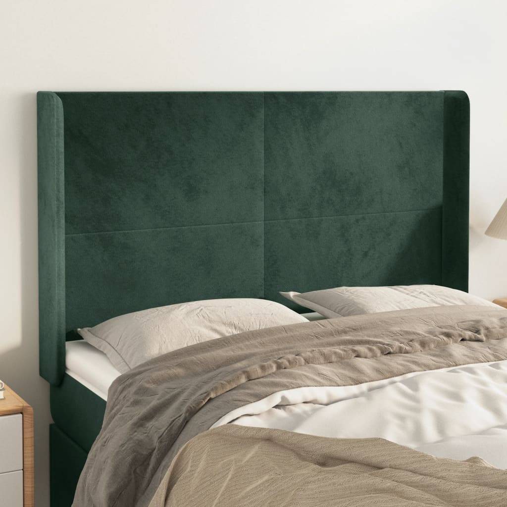 vidaXL Kopfteil mit Ohren Dunkelgrün 147x16x118/128 cm Samt