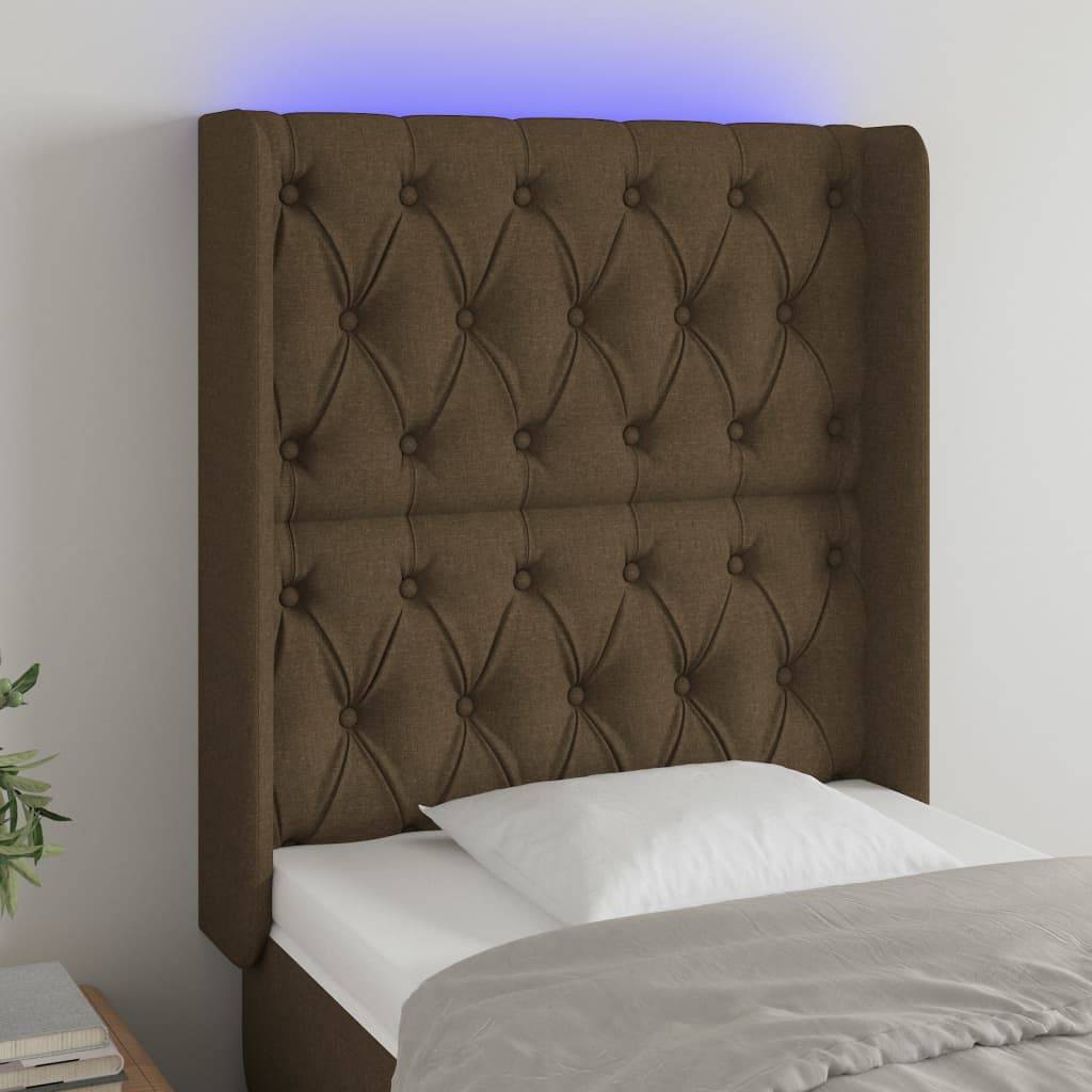 vidaXL LED Kopfteil Dunkelbraun 83x16x118/128 cm Stoff