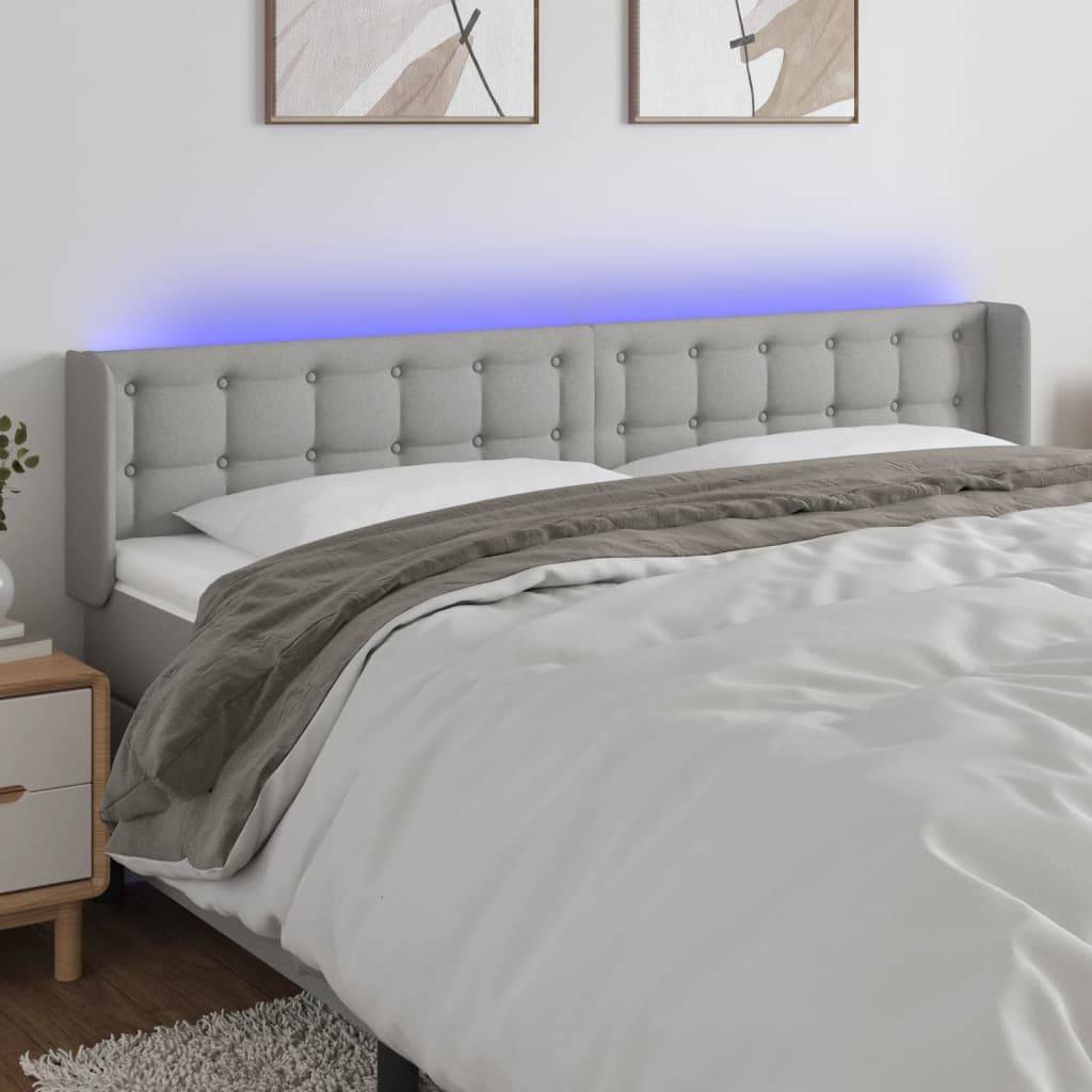 vidaXL LED Kopfteil Hellgrau 203x16x78/88 cm Stoff
