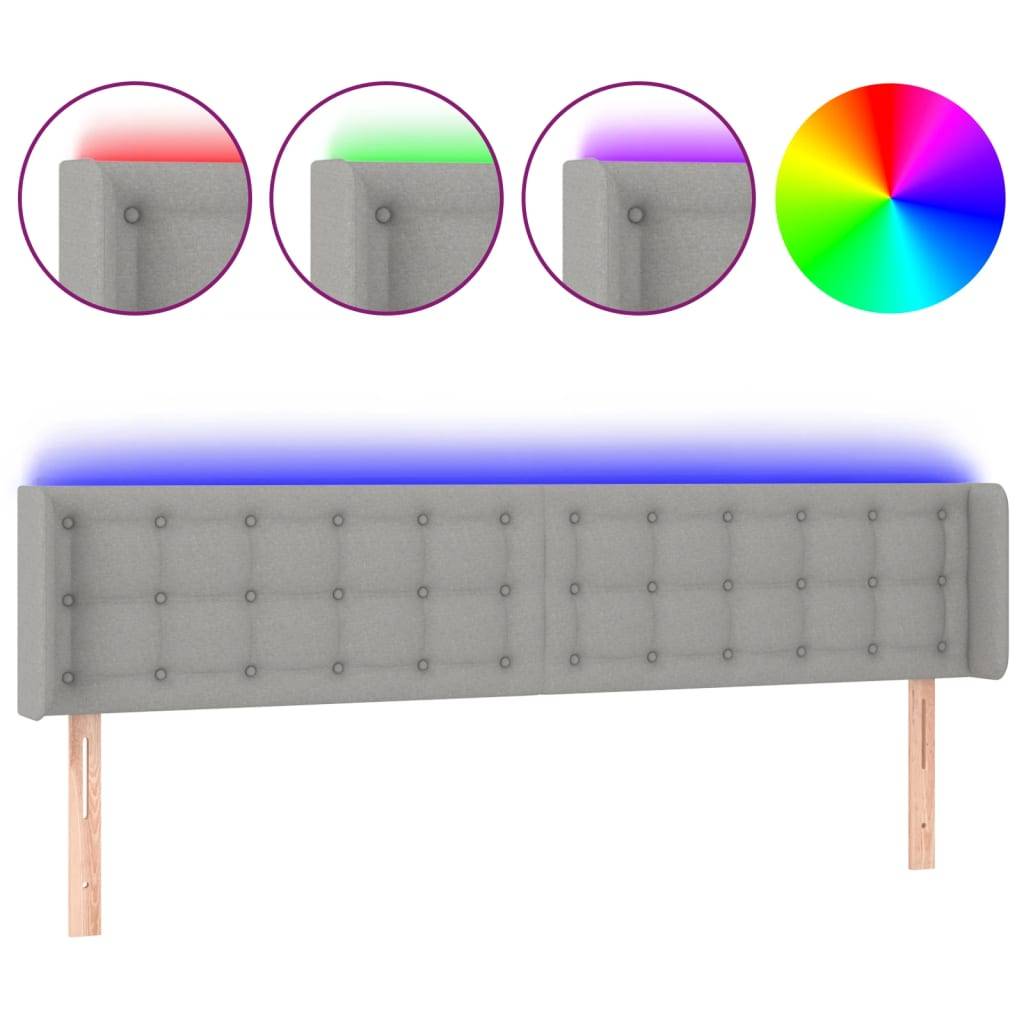 vidaXL LED Kopfteil Hellgrau 203x16x78/88 cm Stoff