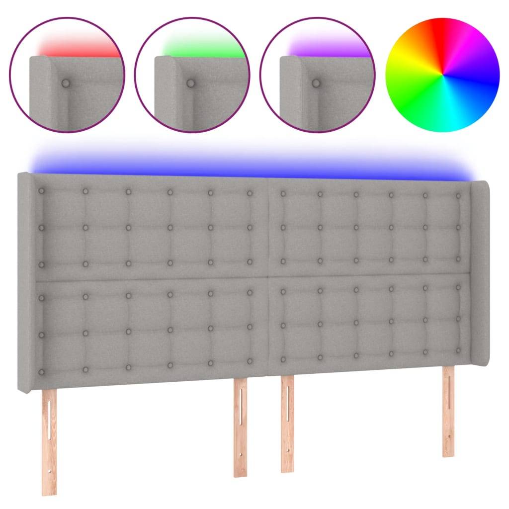 vidaXL LED Kopfteil Hellgrau 163x16x118/128 cm Stoff