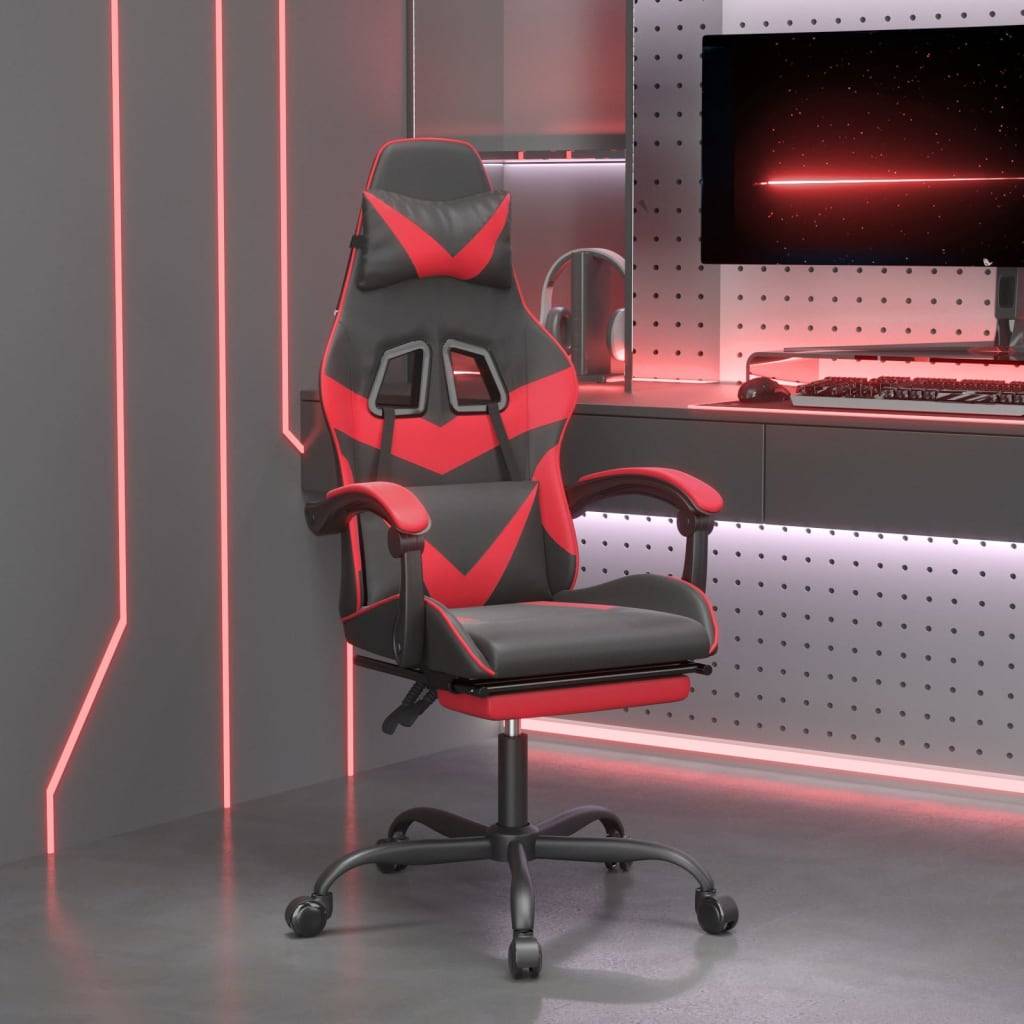 vidaXL Gaming-Stuhl mit Fußstütze Schwarz und Rot Kunstleder