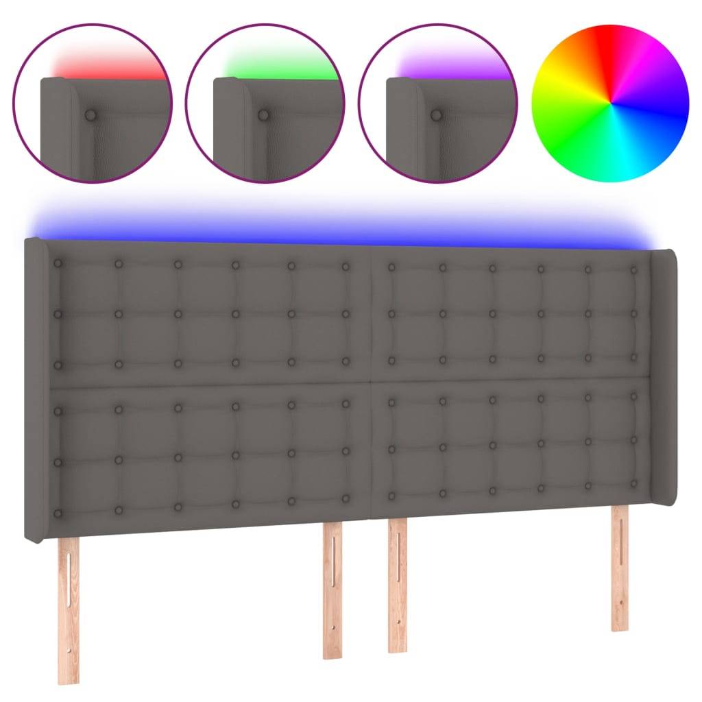 vidaXL LED Kopfteil Grau 183x16x118/128 cm Kunstleder