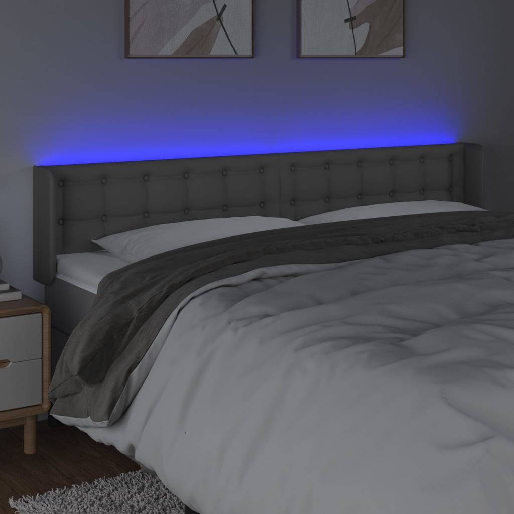 vidaXL LED Kopfteil Grau 203x16x78/88 cm Kunstleder