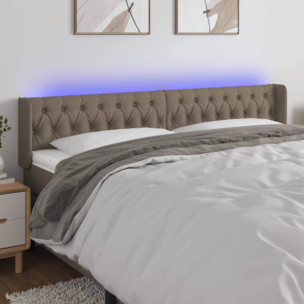 vidaXL LED Kopfteil Taupe 183x16x78/88 cm Stoff