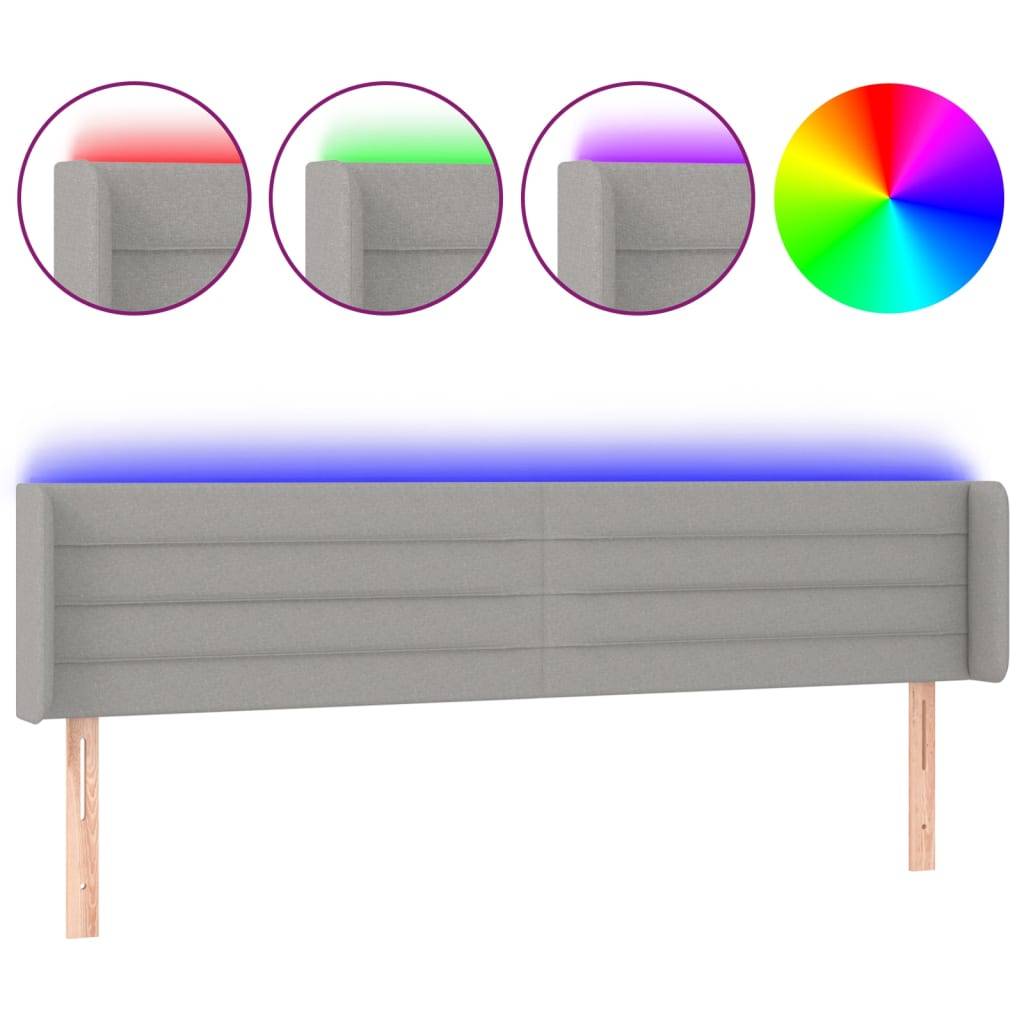 vidaXL LED Kopfteil Hellgrau 203x16x78/88 cm Stoff