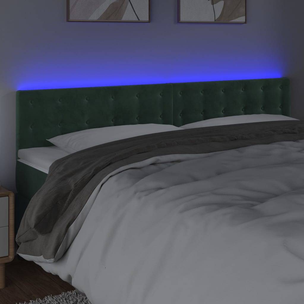 vidaXL LED Kopfteil Dunkelgrün 200x5x78/88 cm Samt