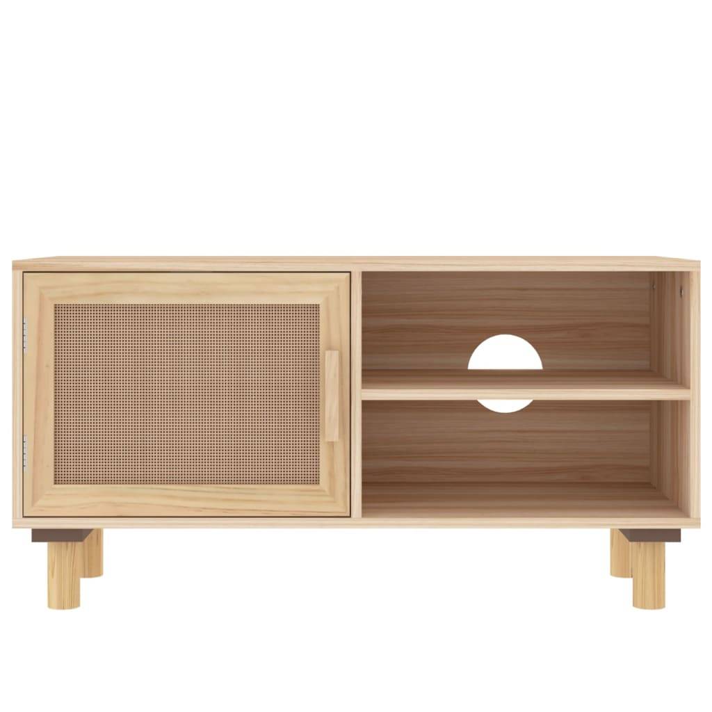 vidaXL TV-Schrank Braun 80x30x40 cm Massivholz Kiefer und Natur-Rattan