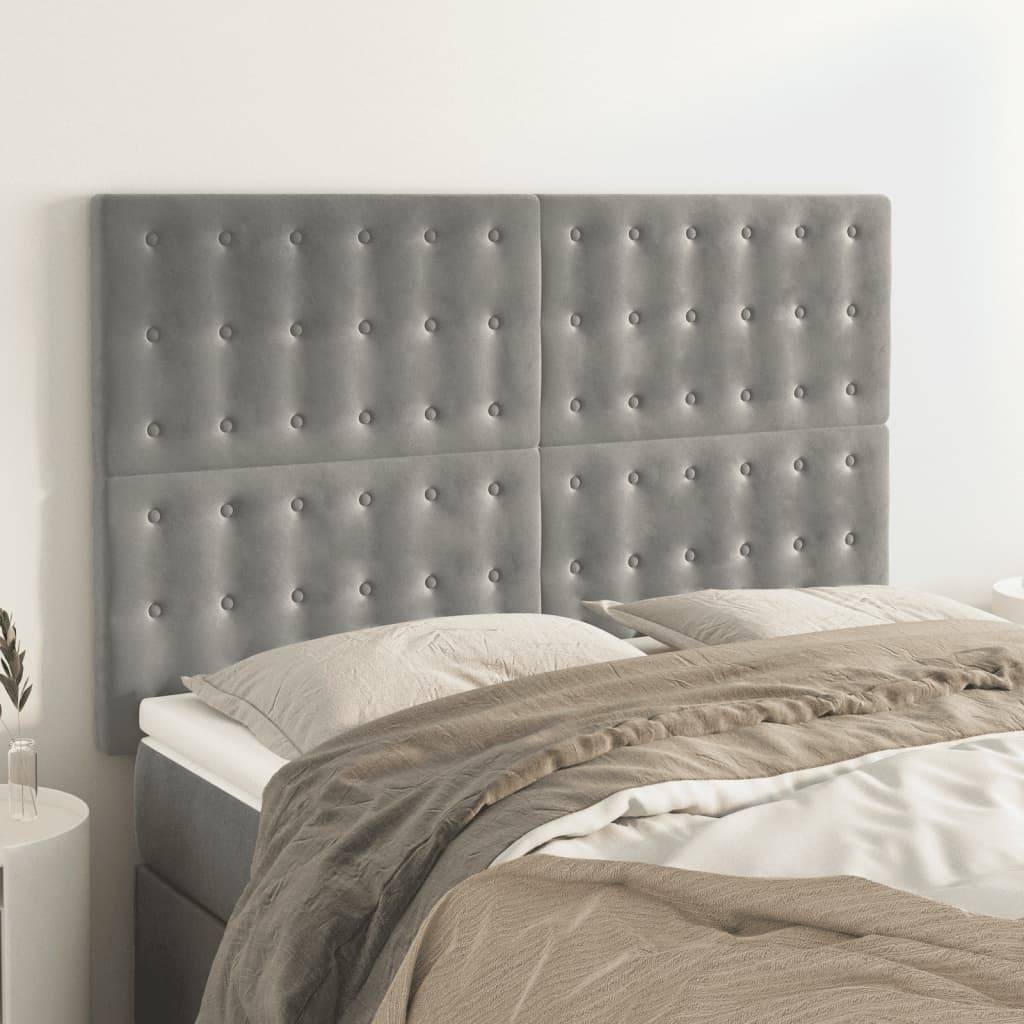 vidaXL Kopfteile 4 Stk. Hellgrau 72x5x78/88 cm Samt
