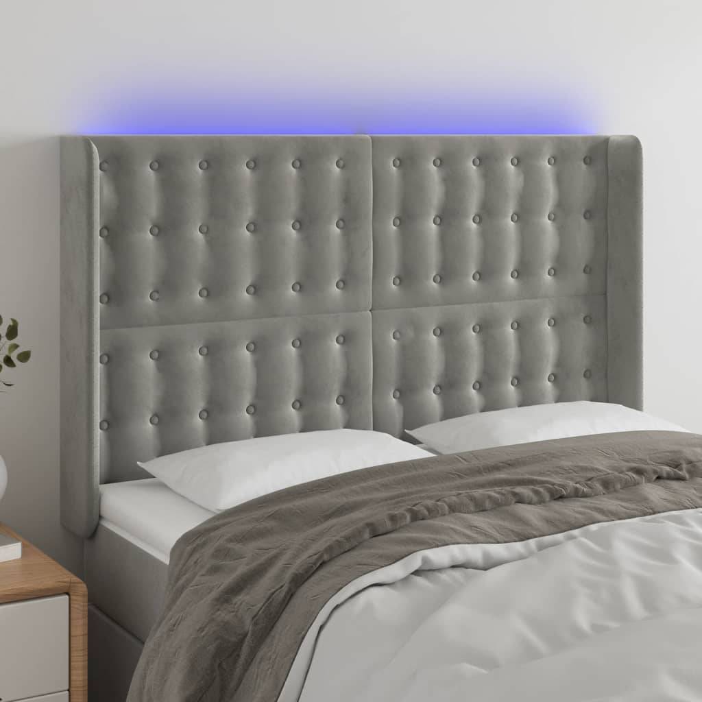 vidaXL LED Kopfteil Hellgrau 147x16x118/128 cm Samt