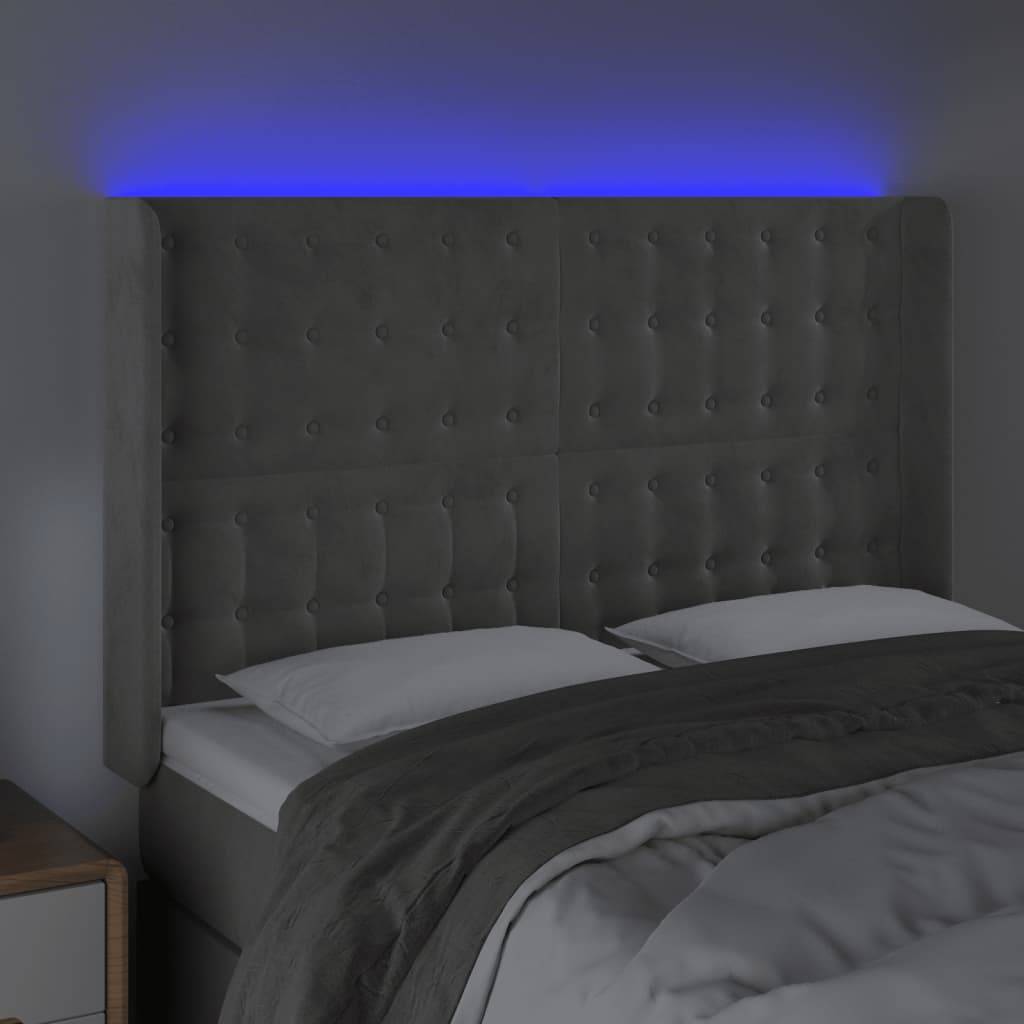 vidaXL LED Kopfteil Hellgrau 147x16x118/128 cm Samt
