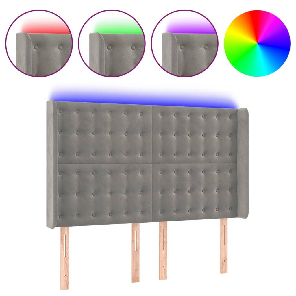 vidaXL LED Kopfteil Hellgrau 147x16x118/128 cm Samt
