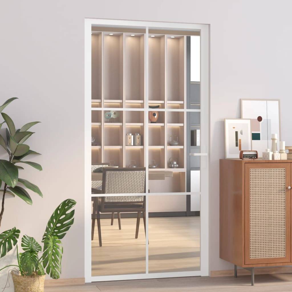vidaXL Innentür 102,5x201,5 cm Weiß ESG-Glas und Aluminium