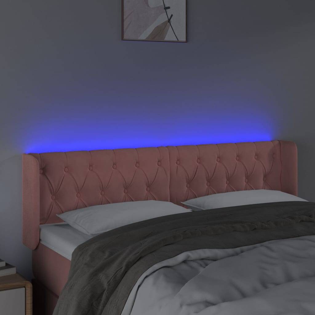vidaXL LED Kopfteil Rosa 163x16x78/88 cm Samt